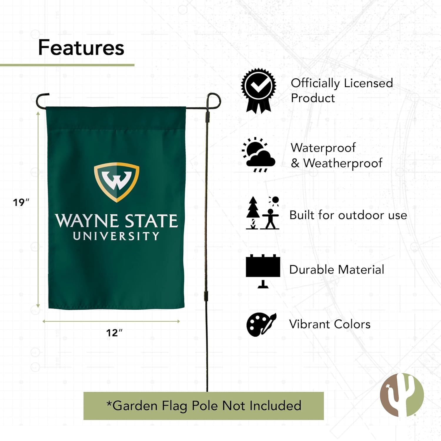 Desert Cactus Wayne State University WSU Garden Flag – 19 x 12 inch Wayne State Warriors Banner, For Outdoor Display and Events (Design 1) - Image 4