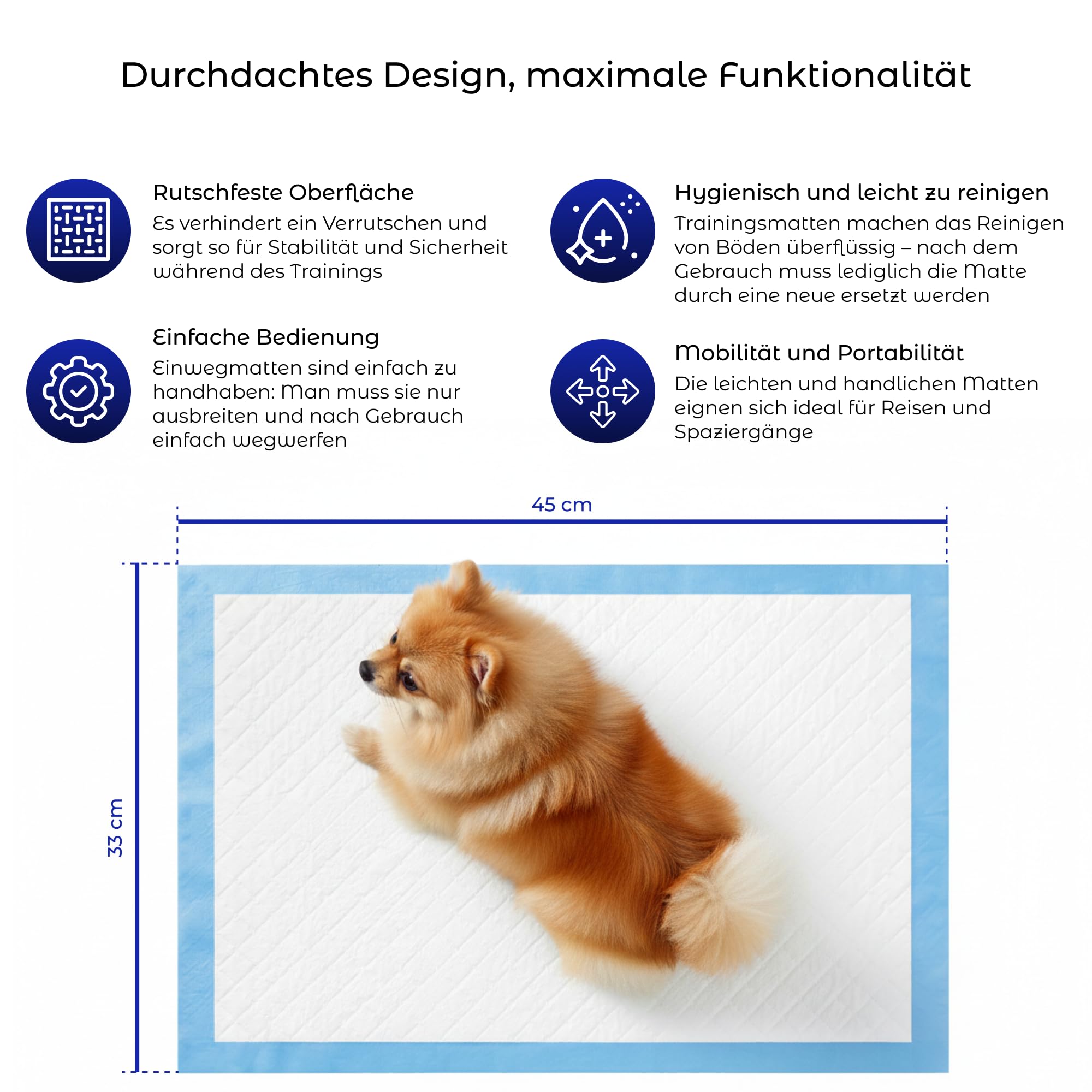 FEBE Welpenunterlagen S 33x45 cm 100 stück mit Kotbeutel Puppy Pads Training Pads Trainingsunterlagen für Hunde Toilettenmatte Hundetoilette