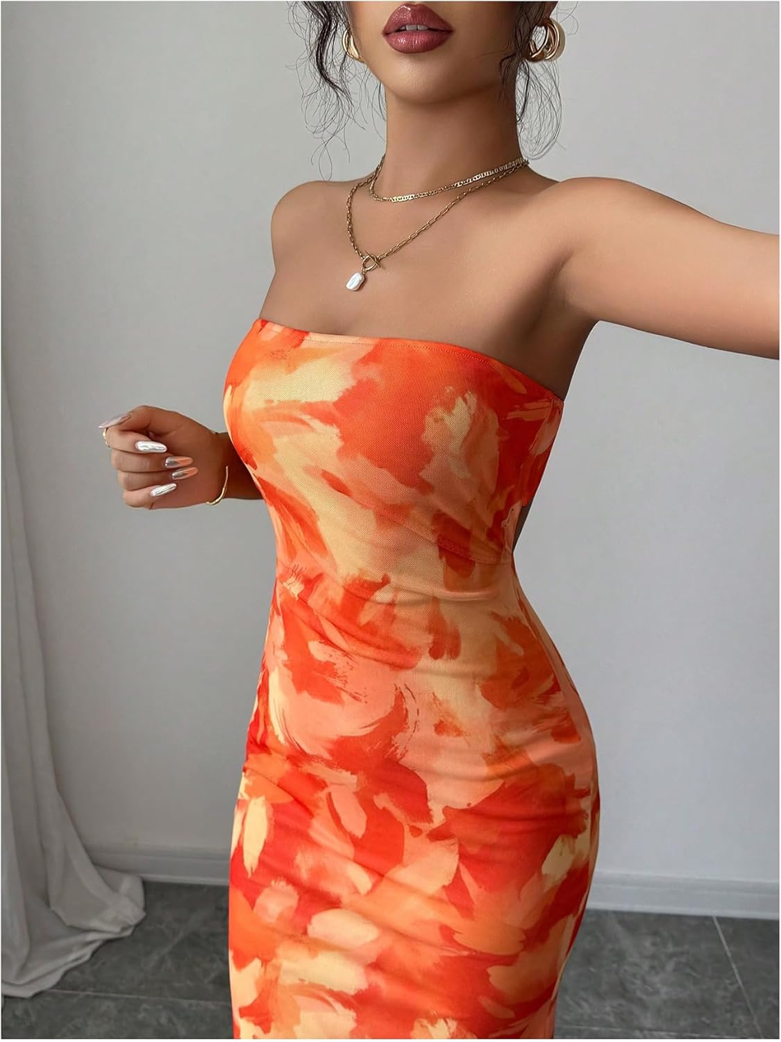 Floerns Women's Strapless Tube Boho Maxi Dress Floral Fishtail Summer Vacation Long Dresses - Image 4