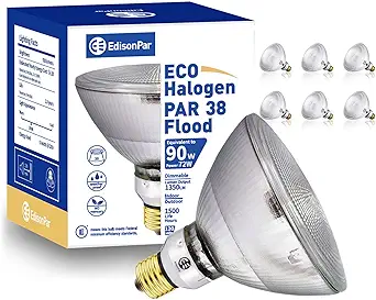 EdisonPar PAR38 ECO Halogen Bulb 90W Eqv., 25 Flood Light Dimmable E26 Medium Base, 2900K 1350lm 120V (PAR38 Count of 6)