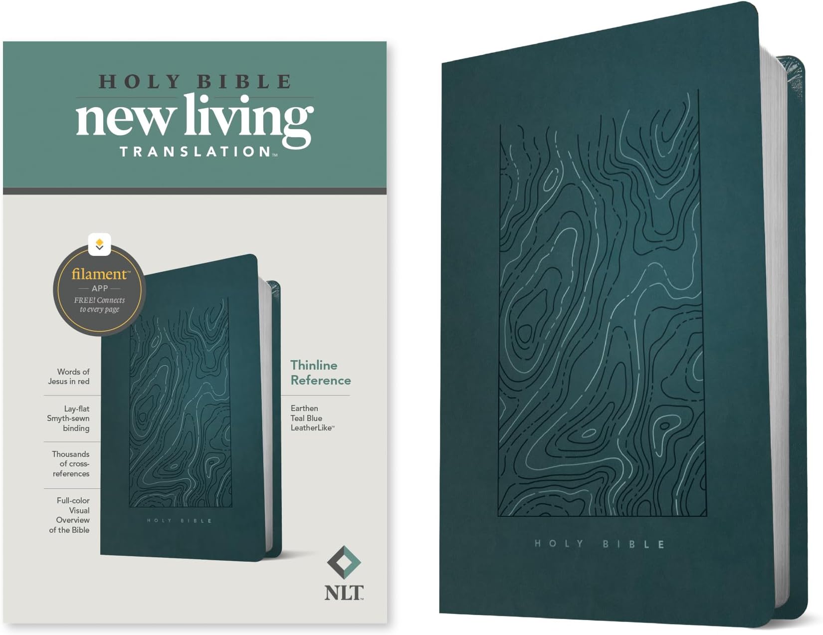 NLT Thinline Reference Bible, Filament-Enabled Edition (LeatherLike, Earthen Teal Blue, Red Letter)