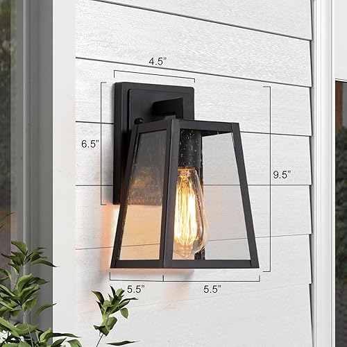 Miniatura 4 de Durent Lighting Luces de pared negras para exteriores, apliques de pared exterior de granja con vidrio semillado, faroles impermeables y