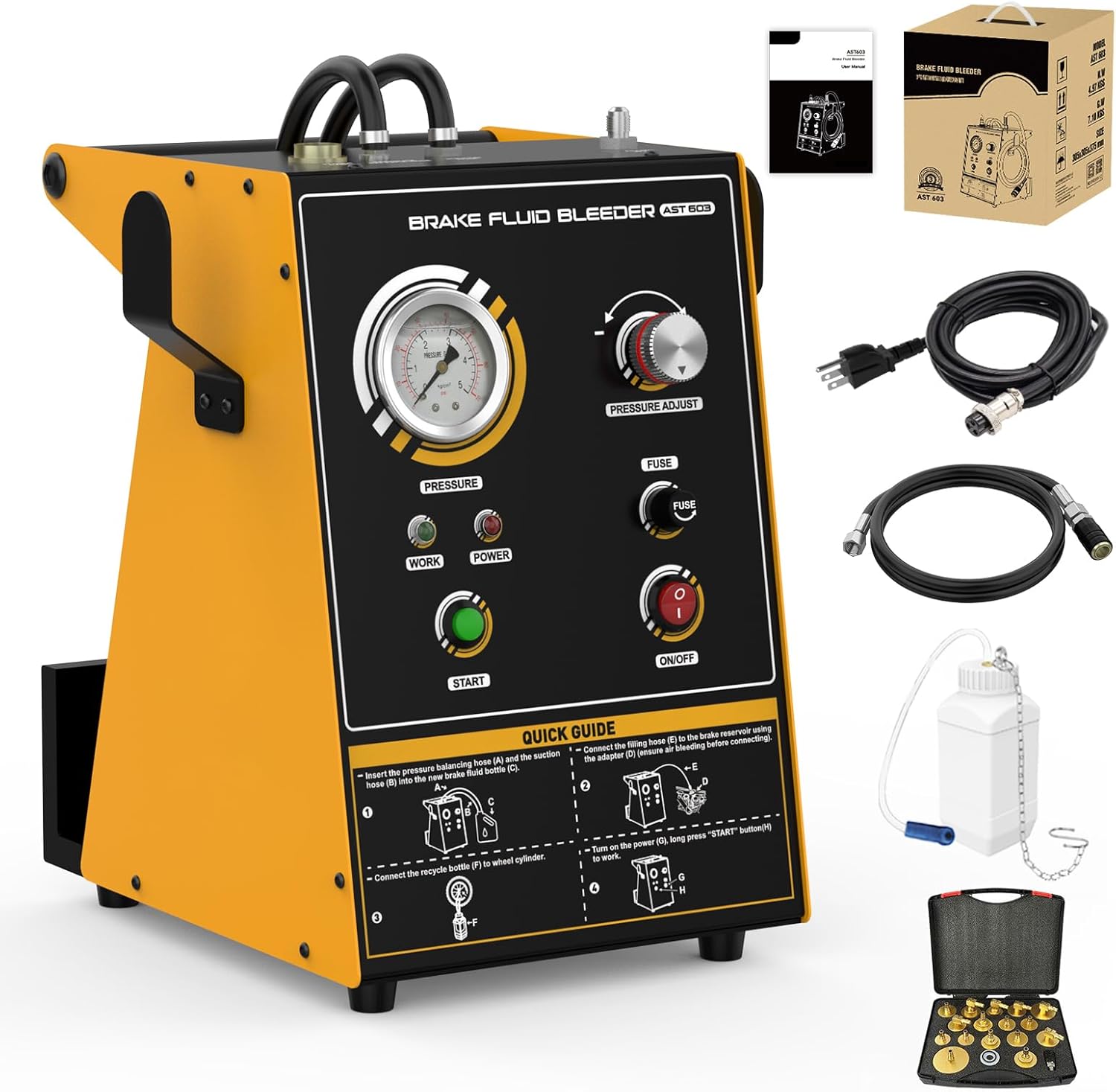 QPKING Brake Fluid Bleeder,AST603 Brake System Bleeding Tools,Smart Control Pulse Brake Vacuum Pump,Automotive Pulsating Brake Fluid Bleeder,Automatic Brake Oil Exchanger for All Vehicles 110V/220V