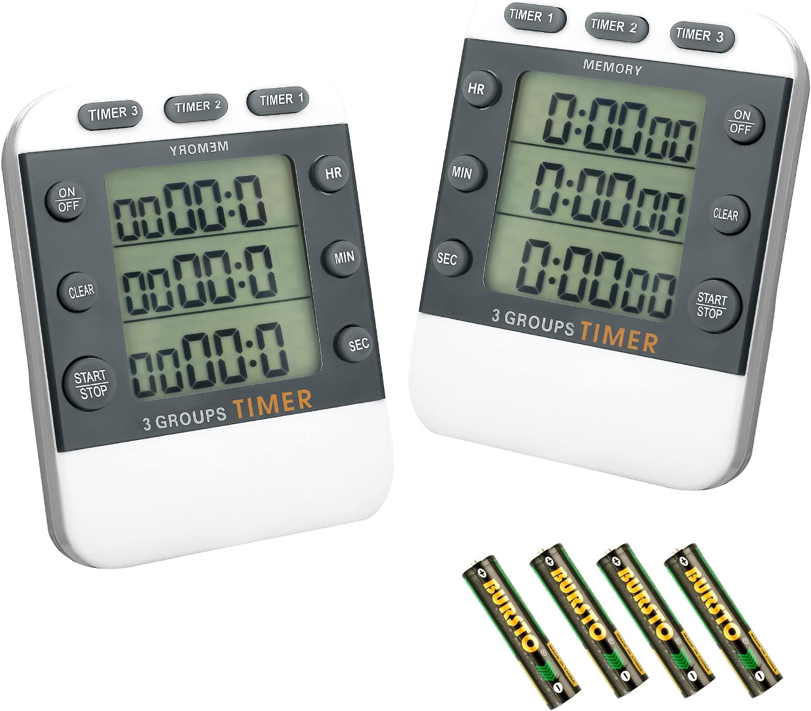 2 Pcs Digital Kitchen Timer 3 Channels Multi Timer Loud Adjustable Alarm Magnetic Count up Down Memory Preset Battery Included for Cooking Baking BBQ Study Classroom