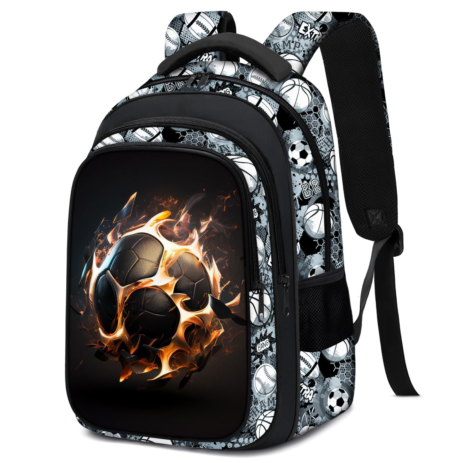 Fitvc School Backpack for Boys - Soccer Boys Backpack for Kids Children Teens Elementary Middle School - 17″ Sport Bookbag Travel Back Pack for Age 6-