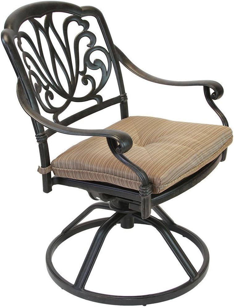 Elizabeth Cast Aluminum Powder Coated Dining Swivel Rocker - Set of 6 with Walnut Cushions - Antique Bronze