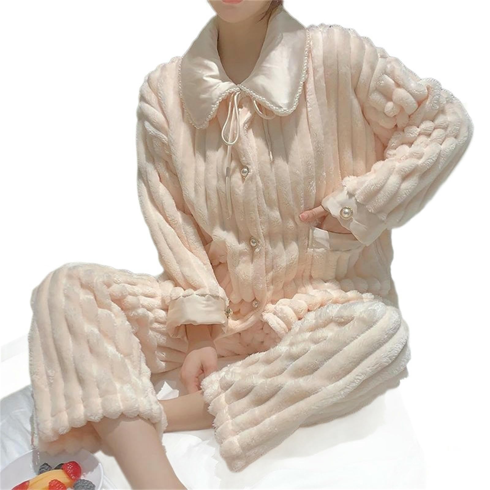 Pyjama Korallenvlies-Pyjama Für Damen, Verdickt Und Warm Herbst Winter, Süße Loungewear Mit Kapuze -Nachthemd-große Größe