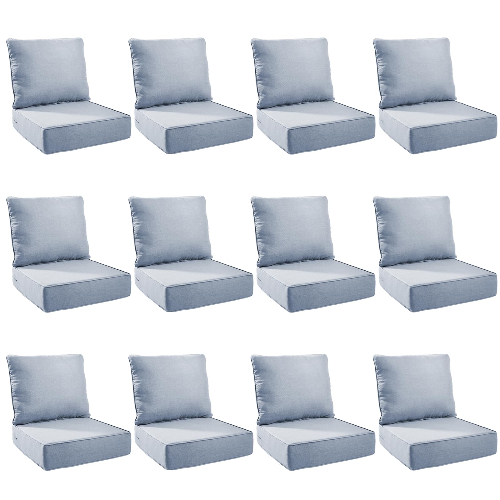 Outdoor Cushion Set for Patio Furniture, UV Resistant, Water Resistant - 6 Inch Thick Foam Garden Cushions– 24x24 Inch Patio Seat Covers for Chair/Sofa/Couch | Baby Blue | 12-Pack |