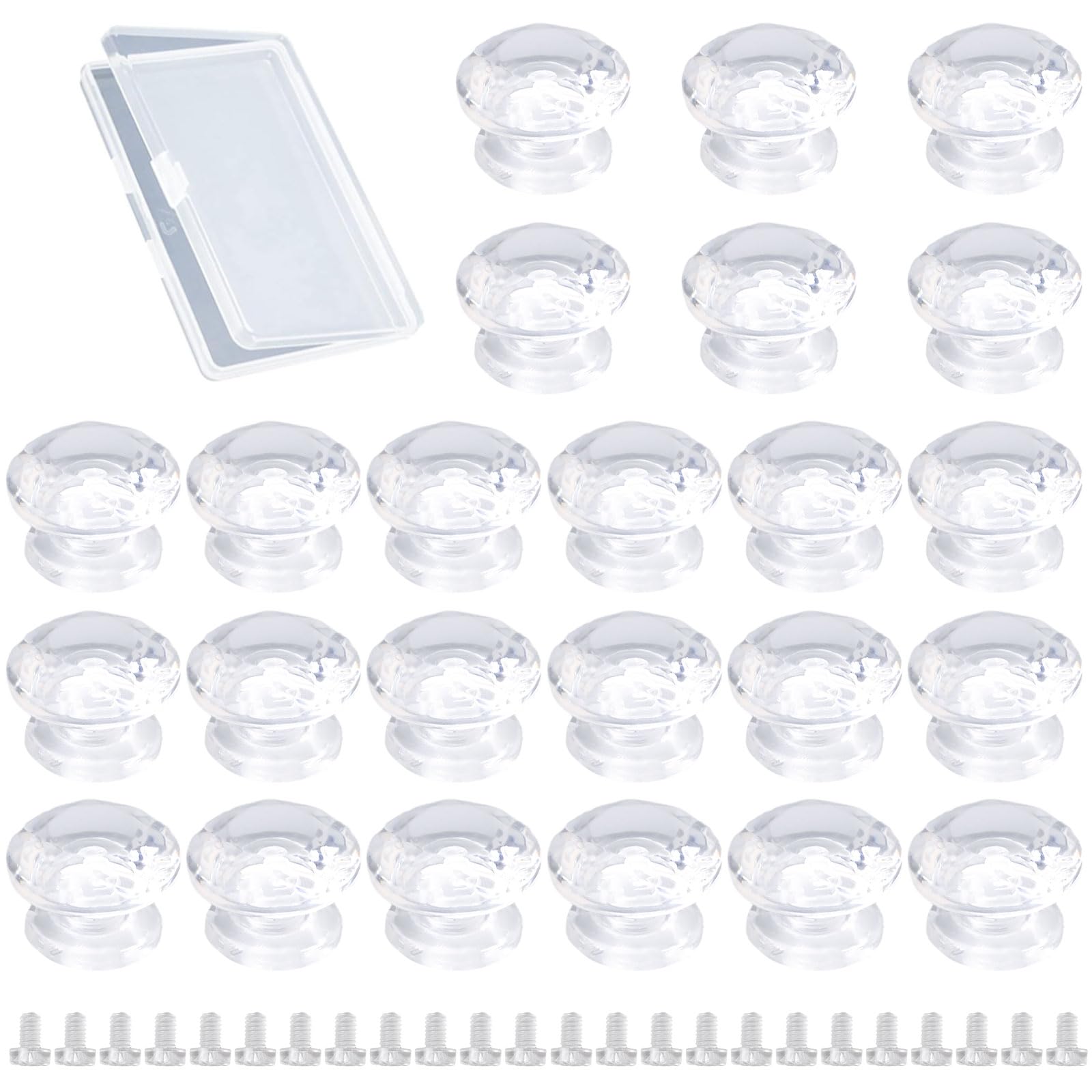 Morobor Mini Acrylic Pull Knobs, 24Pcs Diamond-Shaped Transparent Acrylic Knobs Crystal Clear Shiny Knob With Screws For Mirror Closet Box Gift Case Decoration