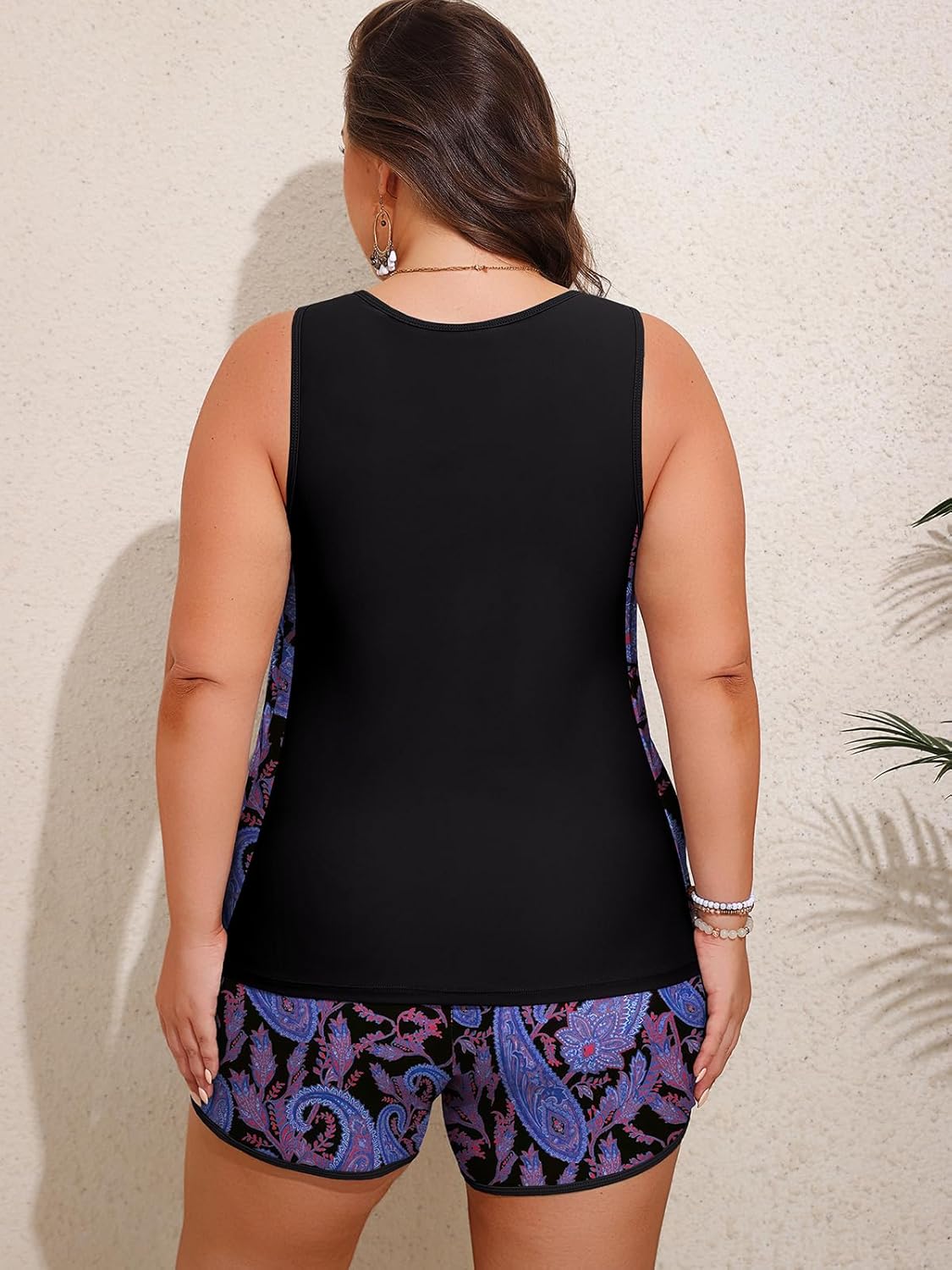 HUSKARY Plus Size Two Piece Tankini Swimsuit for Women 2026 Tummy Control Full Coverage Bathing Suits with Swim Shorts Pocket