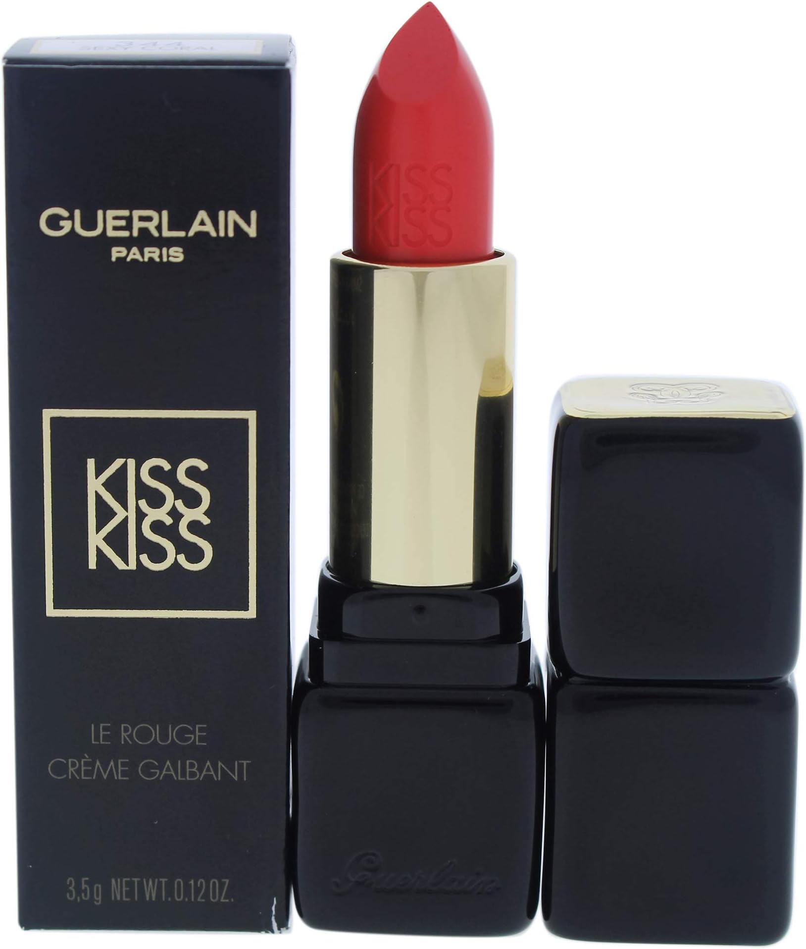 Guerlain Kiss-Kiss Shaping Cream Lip Color Lipstick for Women, No. 344 Sexy Coral, 0.12 Ounce
