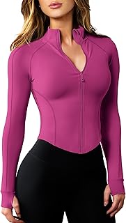 Women's Workout Jacket Lightweight Zip Up Cropped Yoga Jackets Slim Fit ...