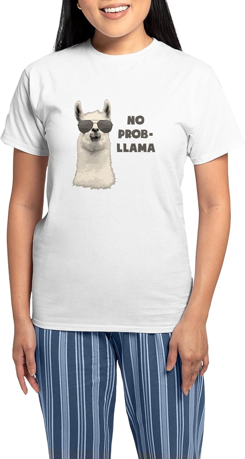 CafePress No Problem Llama Pajamas Women's Novelty Cotton Pajama Set, Comfortable PJ Sleepwear