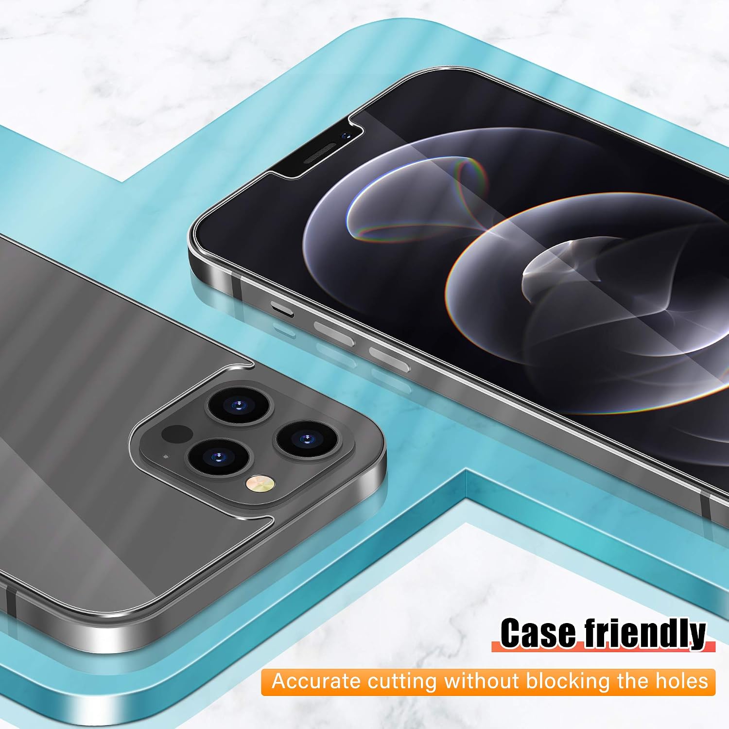 [2+2 Pack] UniqueMe Front and Back Screen Protector Compatible with iPhone 12 Pro Max 6.7 inch Tempered Glass[U-Shaped Cutout][Easy Installation Frame] HD Clear [Anti-Scratch] [Bubble Free]