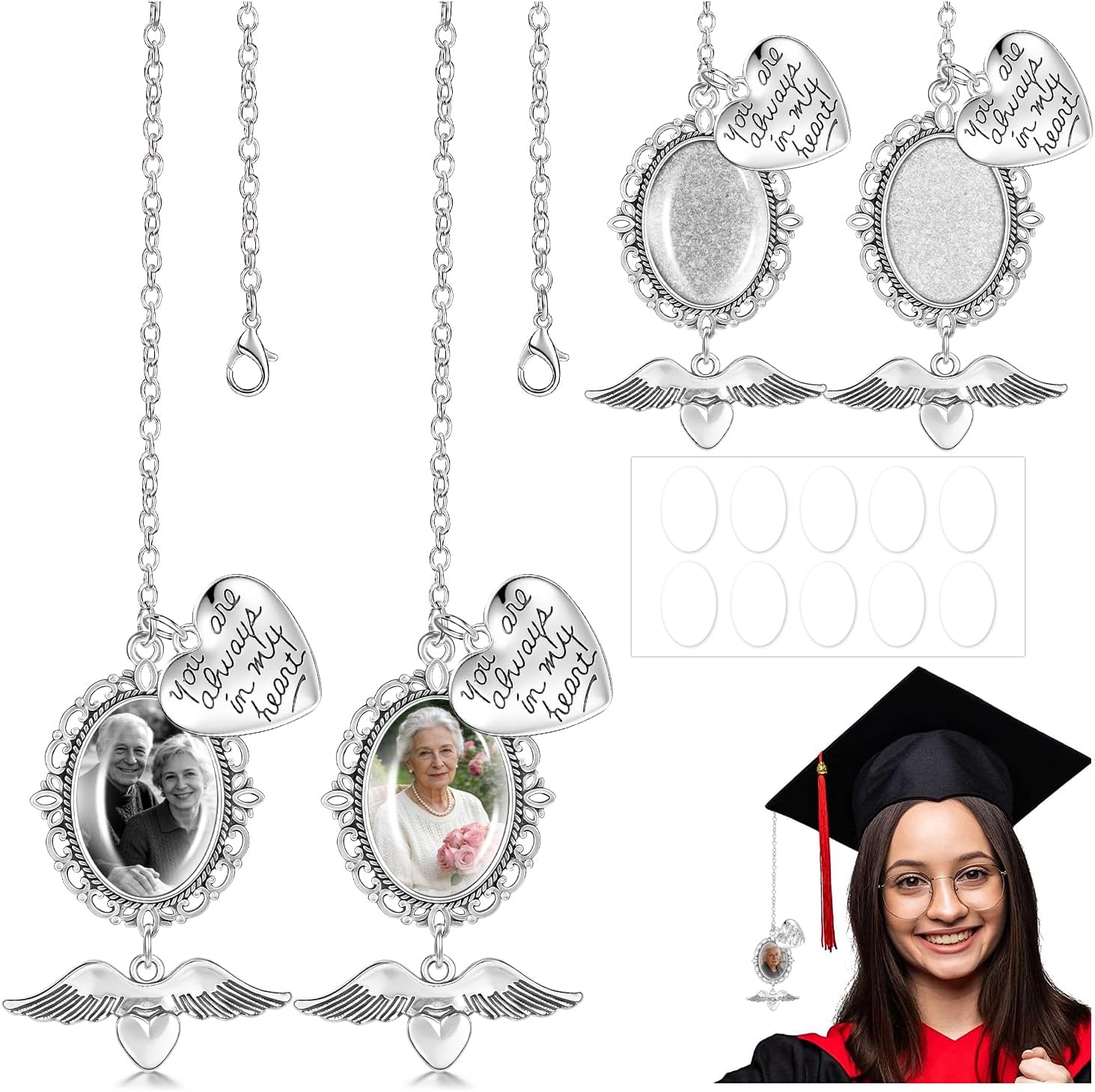 4pcs Gold Graduation Cap Photo Charms Class of 2026 Tassels Personalized Memorial Charms Graduation Gifts for Ceremony Decorations