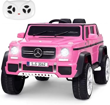 Costzon Ride on Car, Licensed Mercedes-Benz Maybach, 12V Battery Powered Vehicle Toy w/ 2 Motors, Remote Control, 3 Speeds, Lights, Horn, Music, Aux, Storage, Truck, Electric Car for Kids Pink