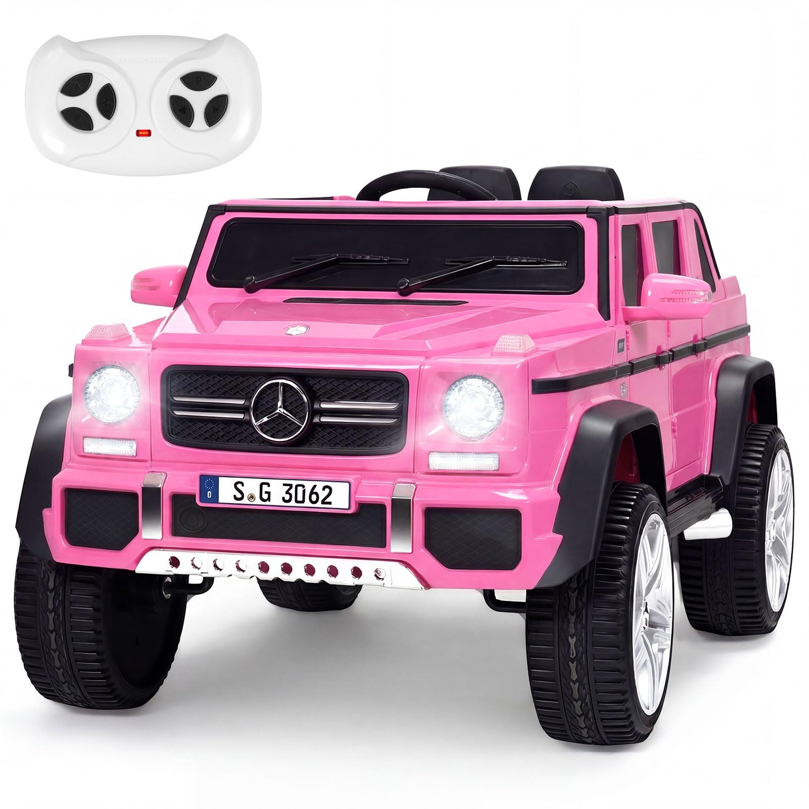 Costzon Ride on Car, Licensed Mercedes-Benz Maybach, 12V Battery Powered Vehicle Toy w/ 2 Motors, Remote Control, 3 Speeds, Lights, Horn, Music, Aux, Storage, Truck, Electric Car for Kids (Pink)
