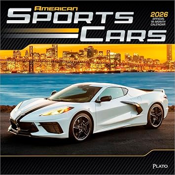 American Sports Cars OFFICIAL | 2026 12 x 24 Inch Hanging Monthly Square Wall Calendar | Foil Stamped Cover | Plato | Racing Automotive