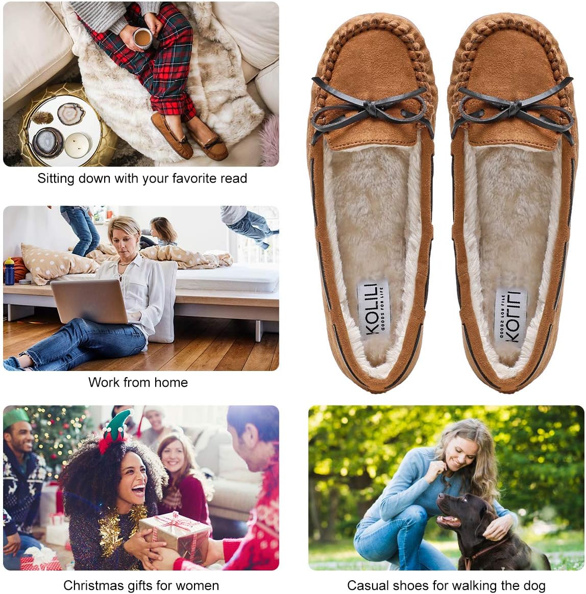 KOLILI Womens Faux Fur Moccasin Slippers, Indoor Outdoor Warm & Cozy House Shoes with Durable Rubber Sole - Image 5