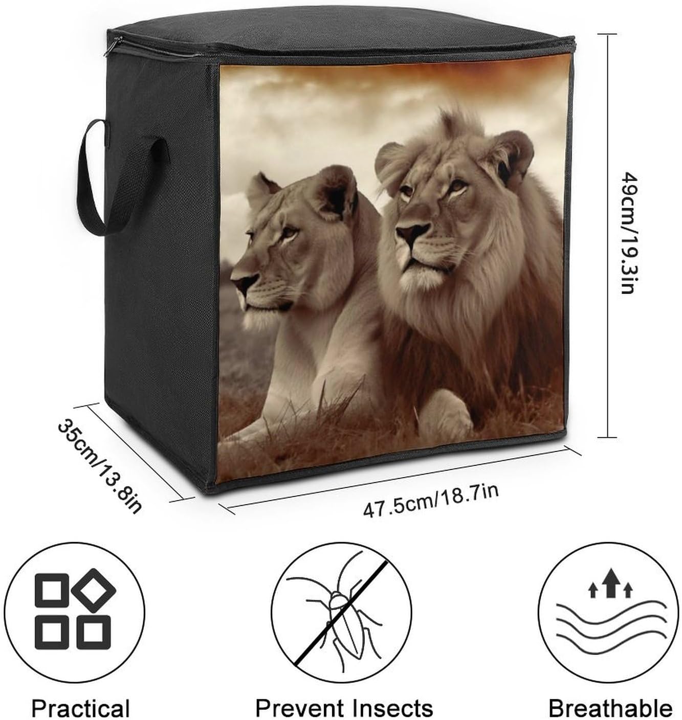 Quilt Storage Bag,African Lion And Lioness Printed Large Foldable Storage Container Portable Travel Storage Bag for Blankets, Quilts, Clothes, Comforter, Bedding And Pillows