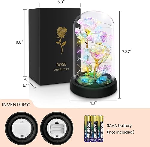 Miniatura 6 de Regalo de rosa galaxia para el día de San Valentín para mujeres flores preservadas con luces regalo para ella colorido arco iris iluminado en una