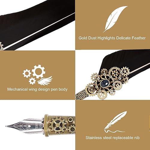 Miniatura 3 de NC Juego de tinta de plumas, el juego de tinta de pluma incluye 5 botellas de tinta y 6 puntas de acero inoxidable reemplazables, 1 bolígrafo de