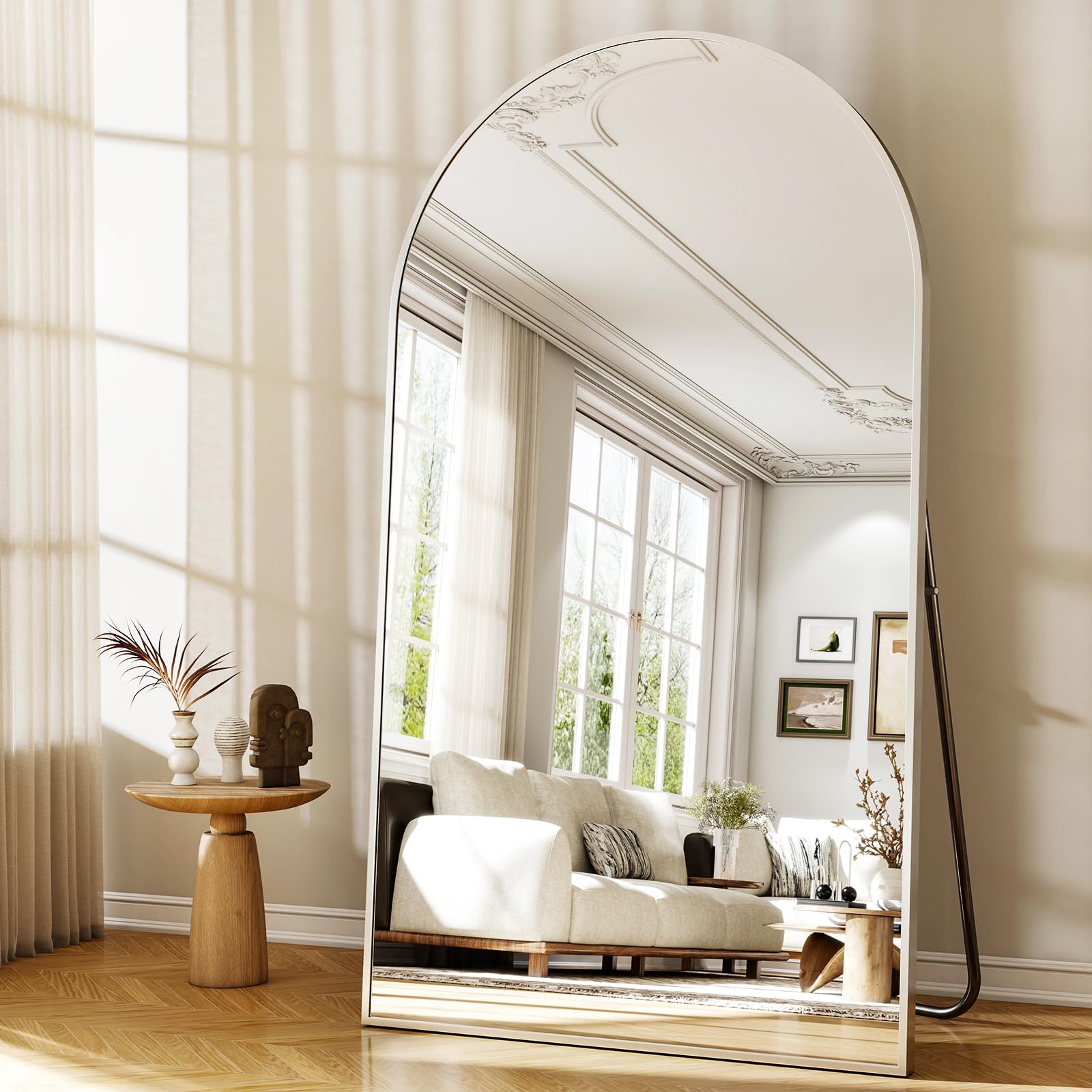 BEAUTYPEAK Großer Ganzkörperspiegel 192x115 cm, Bogen Standspiege, Silber | Stehspiegel Hängend oder lehnend an die Wand, Groß Bodenspiegel mit Ständer für Schlafzimmer, Wohnzimmer oder Ankleidezimmer