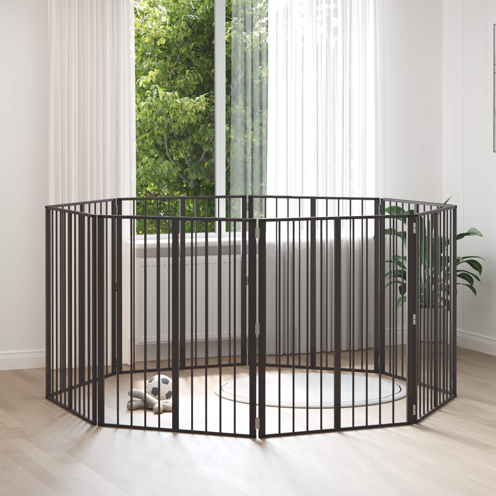 Portería para perros, 8 unidades, acero galvanizado negro, 80 x 100 cm, plegable y portátil, para cachorro y perro, para interior y exterior, protección de seguridad durante el juego y el
