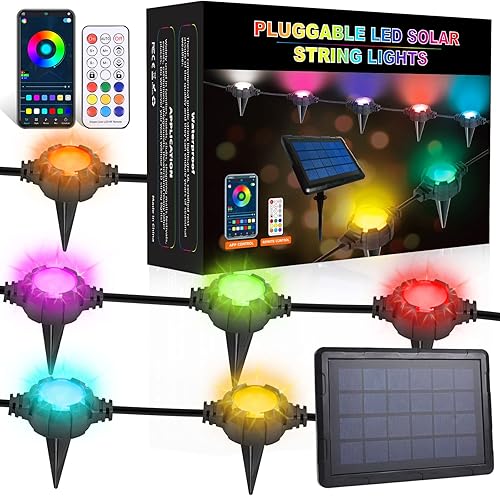 Miniatura 1 de ZJOJO Luces solares de tierra, luces solares RGB de 42 pies para exteriores, paquete de 16 luces solares impermeables IP67, control remoto y