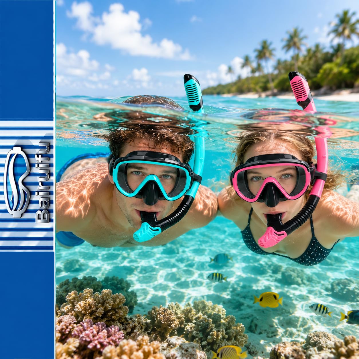 Sprzęt do nurkowania dla dorosłych, zestaw do snorkelingu, jasnoniebieski i różowy, 2 szt