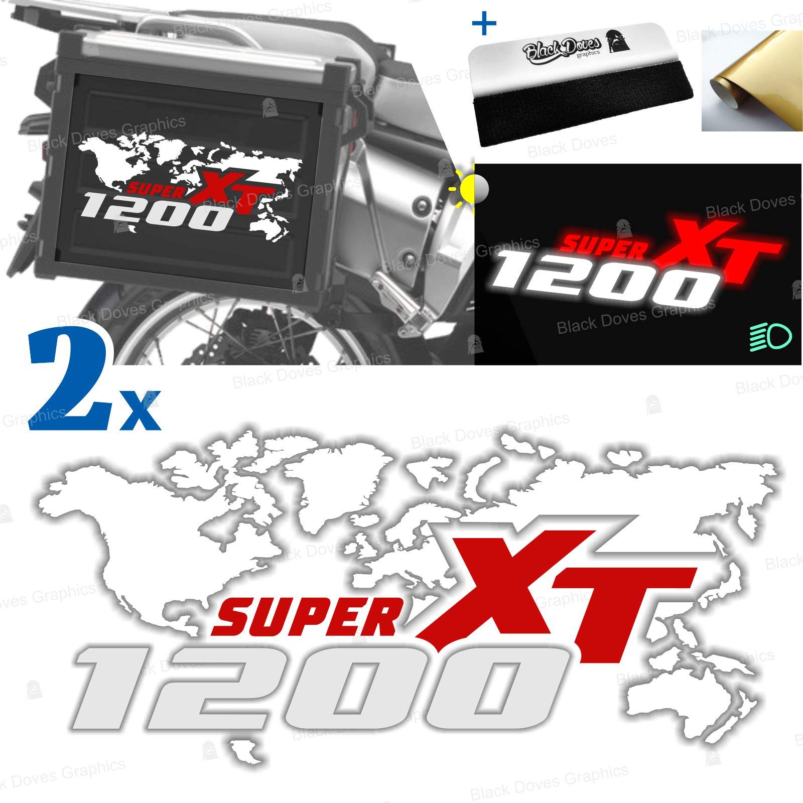 Black Doves2pcs Stickers compatible with Side Cases for XT 1200 Z Super Tenere for original CASES and TOURATECH ALU and GIVI TREKKER OUTBACK (White-Red)