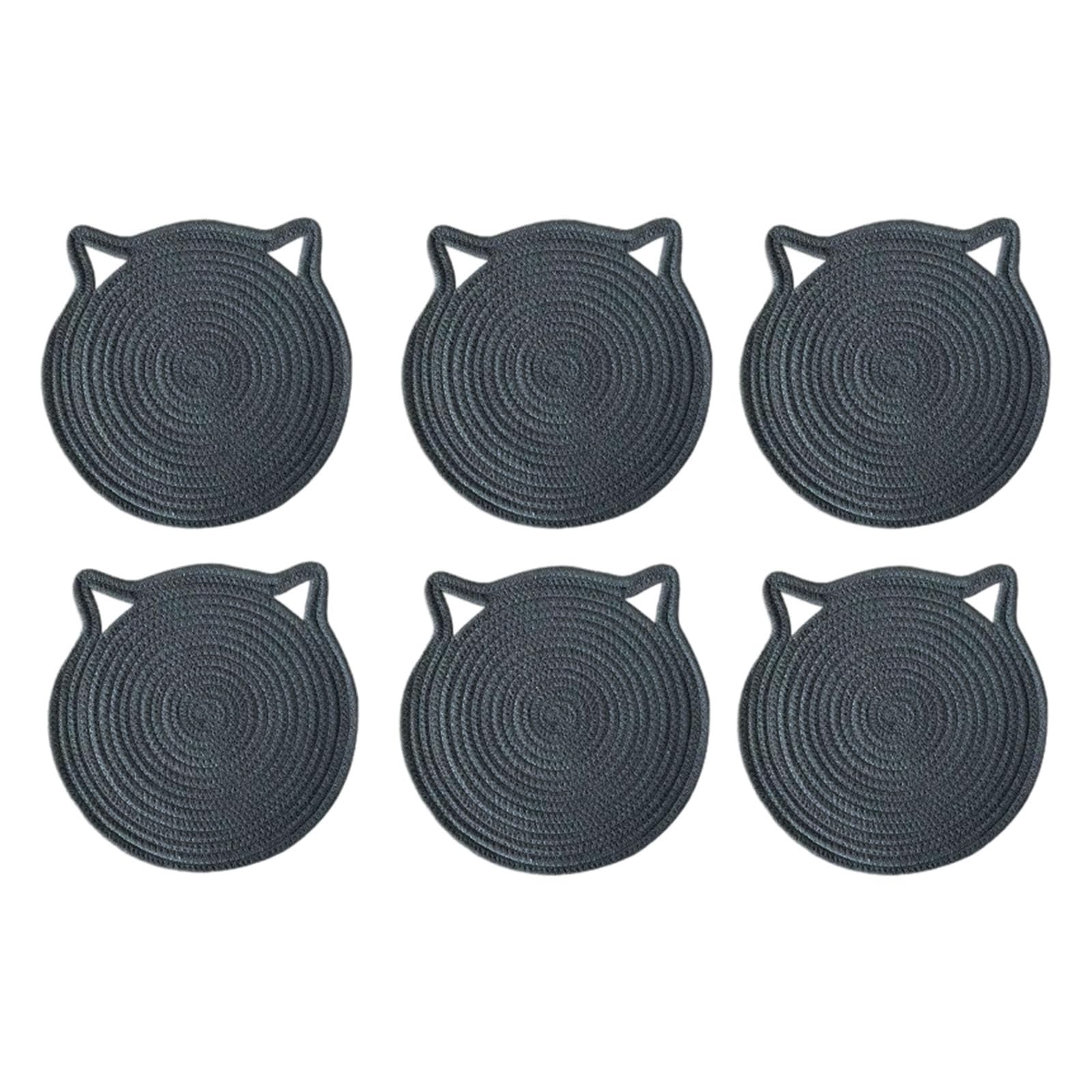 6Pcs Absorbent Braided Cotton Fabric Mug Pad Adorable Cats Ear Shape Large Coasters for Drink Wooden Tabletop Protective Washable Cotton Placemat