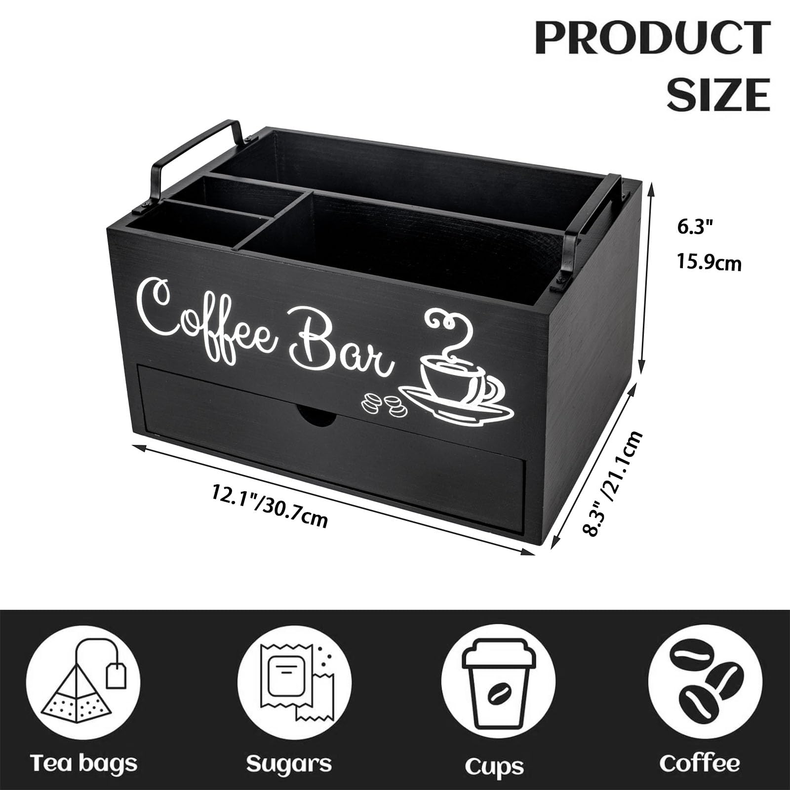 Organisateur de Café Pour Accessoires de Café, Station de Café et Sachets de thé, Boîte de Rangement Pour Capsules de Café, Bar à Café Pour Lait, Serviettes, Capsules, Sucres (2 Niveaux)
