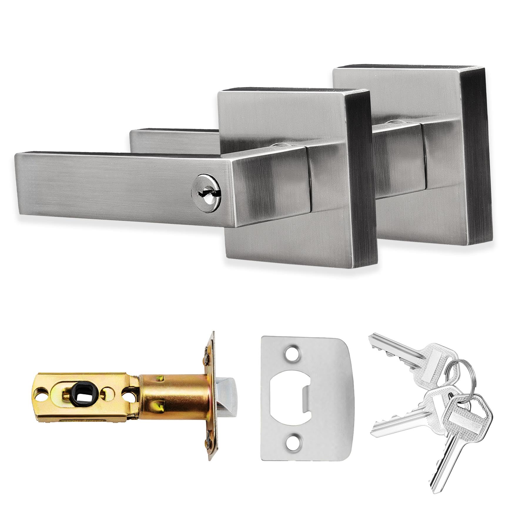 Xfort Satin Chrome Quad Entrance Knob Set Door Knob With Lock For Internal Wooden Doors, Complete Set With Tubular Latch And 3 Keys
