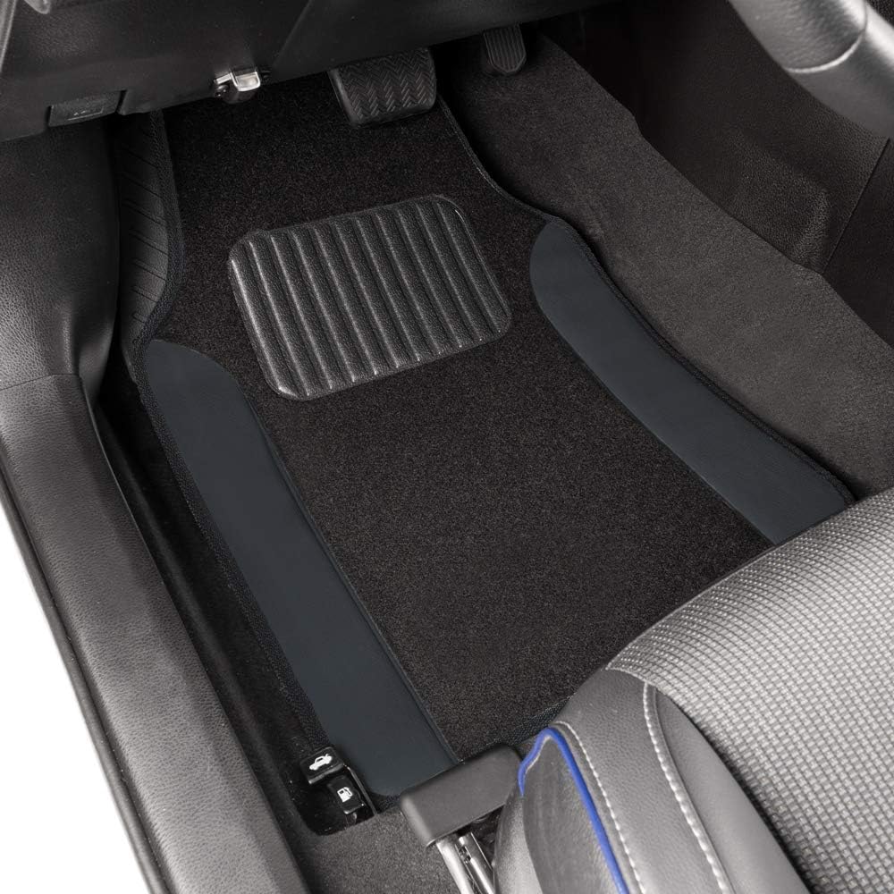 BDK Premium Gray Carpet Floor Mats for Cars - Universal Fit Interior 4-Piece Car Mats Full Set with Vinyl Heel Pad Protector - Cute Car Accessories Interior Floor Covers for SUVs & Trucks