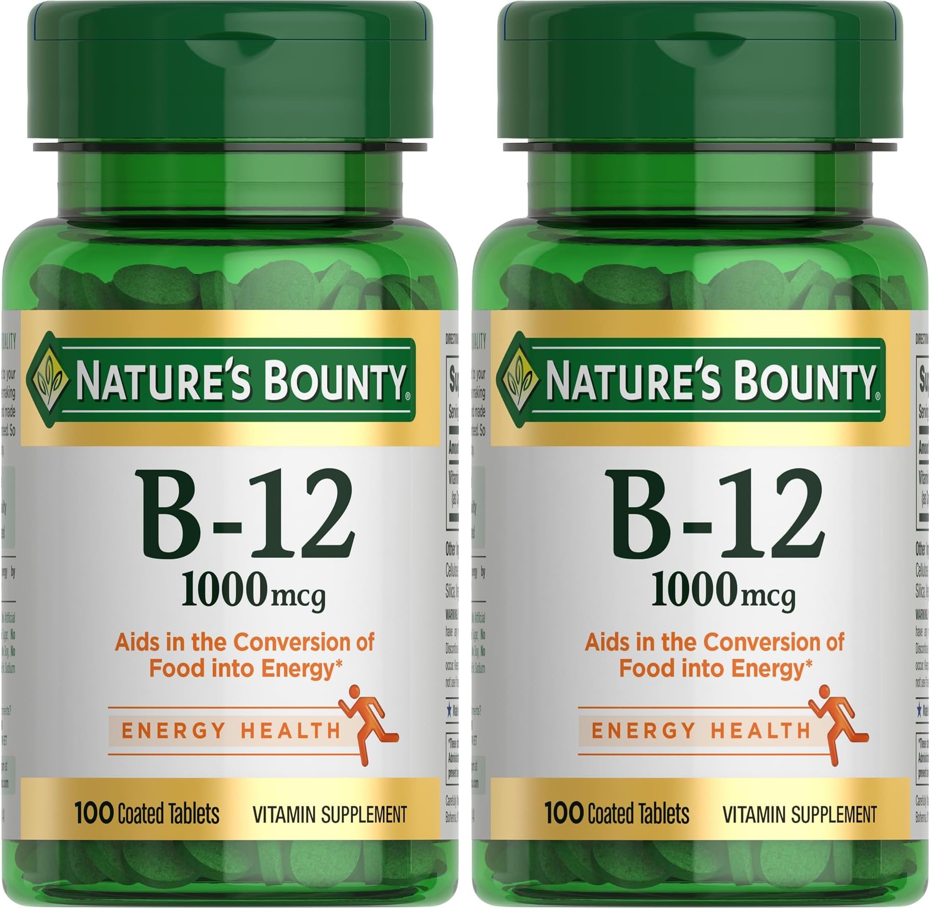 Nature's Bounty Vitamin B12, Vitamin Supplement, Supports Energy Metabolism and Nervous System Health, 1000mcg, 100 Tablets (Pack of 2) 100 Count (Pack of 2)