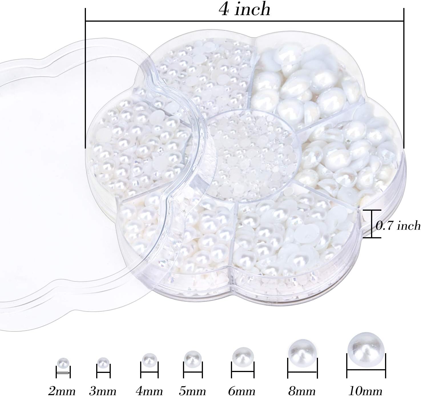 Livder Half Artificial Pearl Bead Flat Back Plastic Beads for Craft DIY Phone Nail Art Making, 7 Sizes (White)