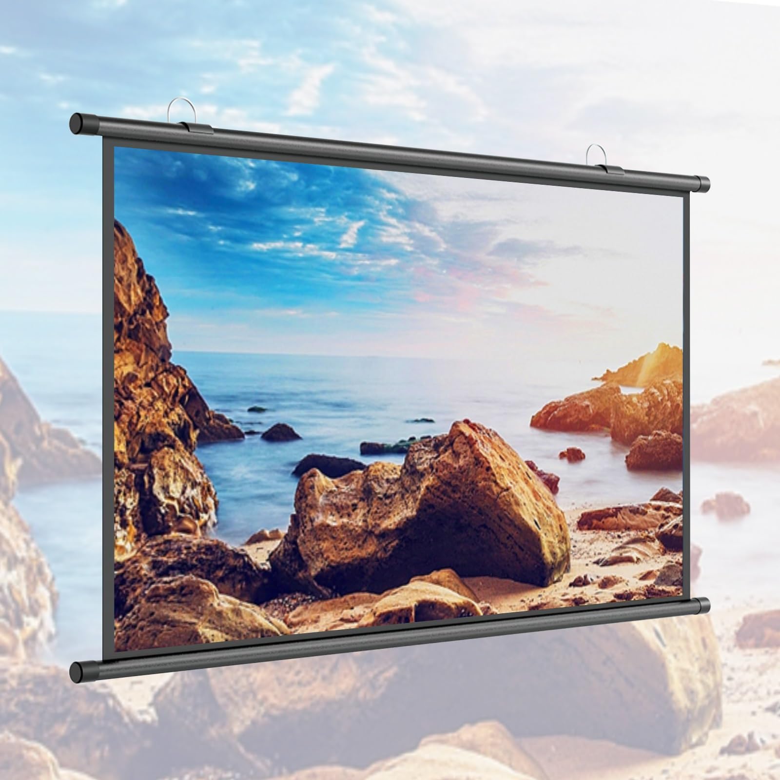 Tela Proyector Portatil, Pantalla Proyector 60 Pulgadas, Antiarrugas Pantalla De Proyector Techo Y Pared para Patio Exterior Camping Teatro, Proporcionando Imágenes De Alta Resolución(16:9,30")