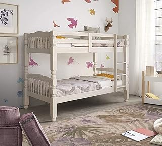 VENPRODÍN | Litera Torneada De Madera Maciza de Pino Color Blanco Decapé de 90x190