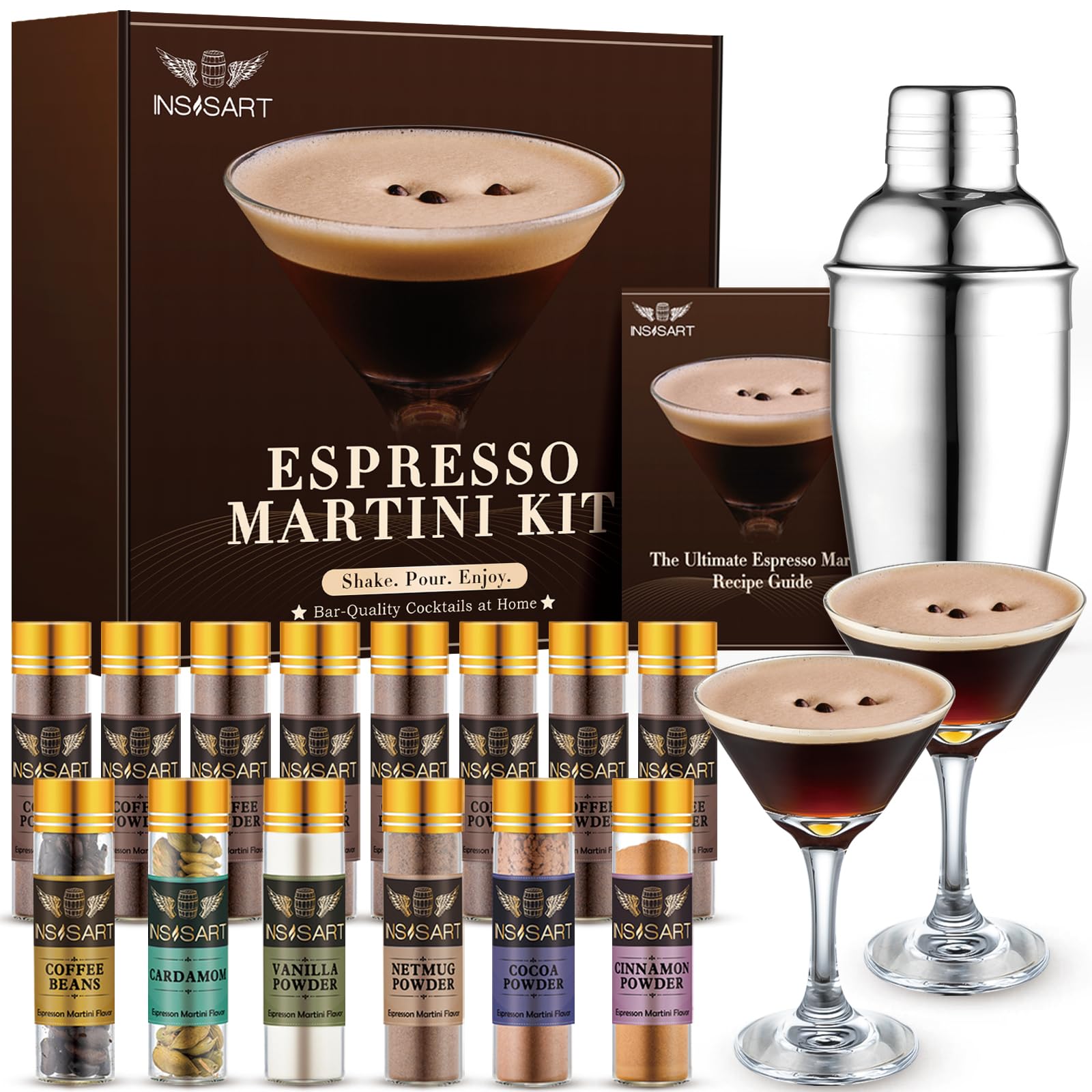INSISART Espresso Martini Geschenkset - All-in-One Cocktail Maker mit Espresso Mix & Bar Tool, für Frauen, Kaffeeliebhaber, Cocktail-Enthusiasten