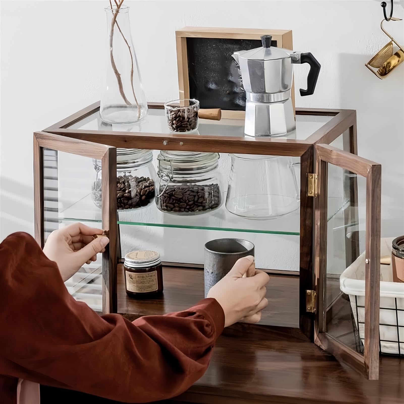 Despensa De Doble Capa, Vitrina De Madera para Objetos De ColeccióN, Vitrina De Mostrador para PanaderíA, Cafetera/Vinoteca, para Sala/Comedor