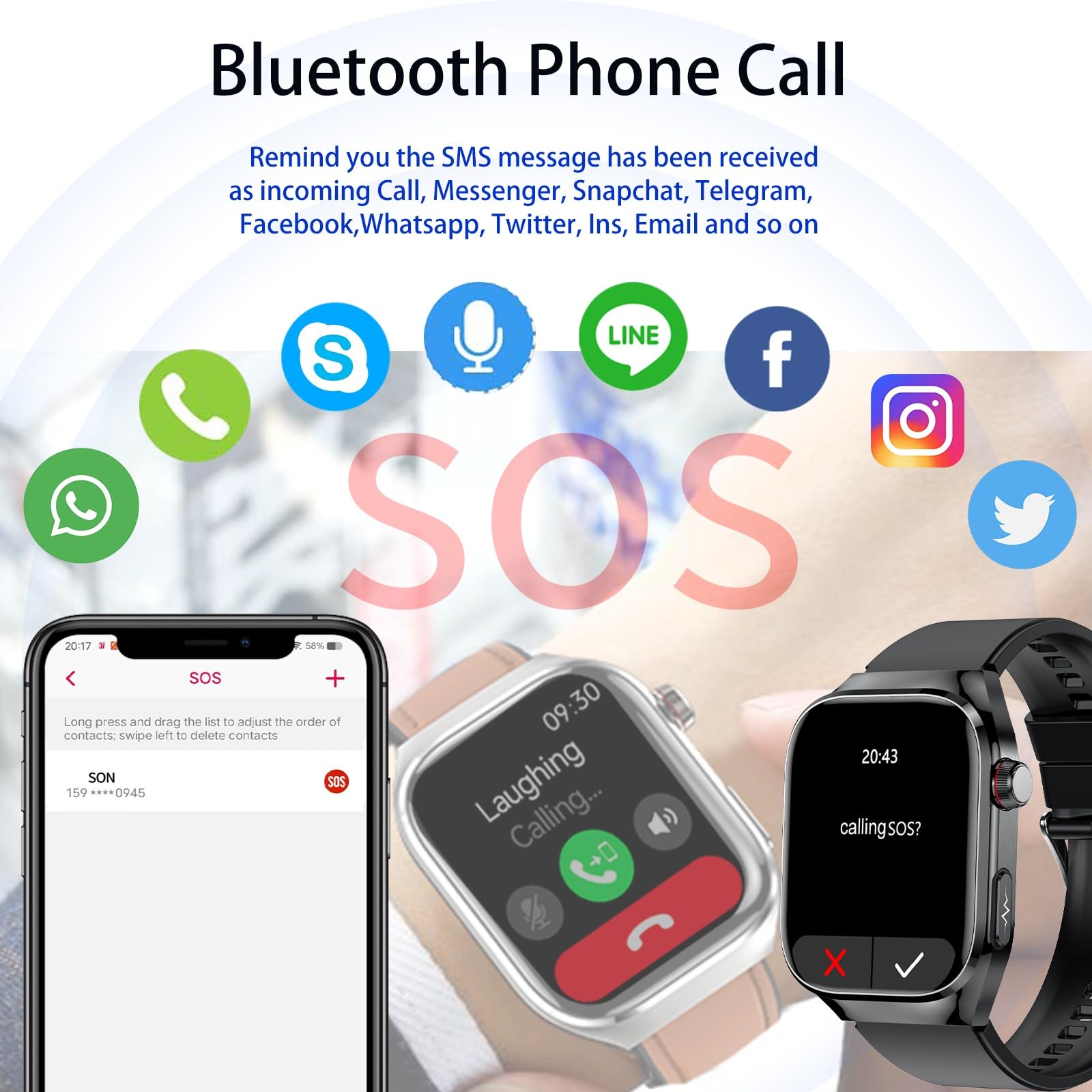 Reloj Inteligente ECG y Marcación/Contestar Llamadas, 2,04" Smartwatch Impermeable con Presión Arterial, SpO2, Frecuencia Cardíaca para Android iOS (Metal Negro) | Monitor de actividad impermeable con presión arterial PPG, reloj deportivo con SOS para And