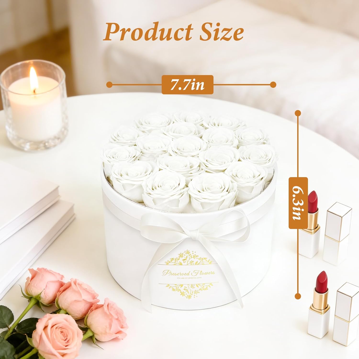 17 Forever Flowers in a Luxury Suede Box, Preserved Roses Birthday Gifts for Women, Romantic Anniversary Valentines Day Gifts for Her Girlfriend Wife, White - Image 7