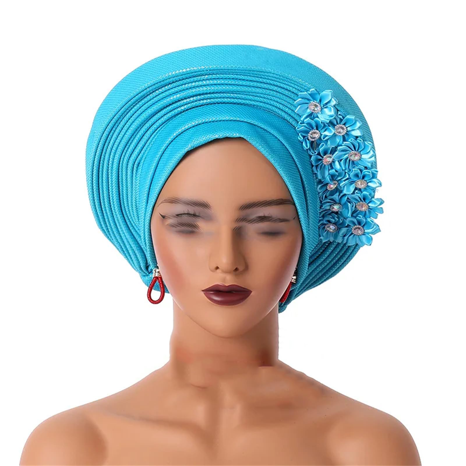 Turbante africano de Nigeria, lazos para la cabeza con flores, para mujer, para boda, fiesta, gorra