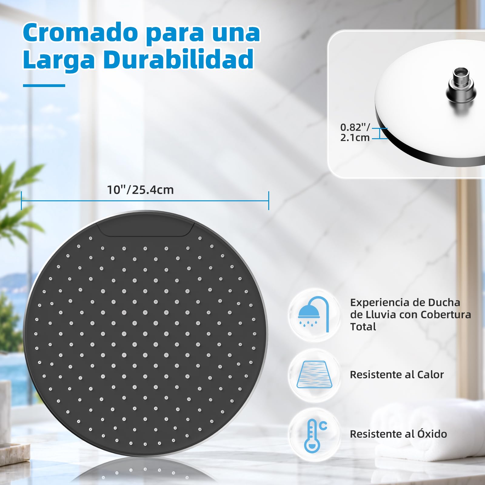 Hibbent Rociador de Ducha de Lluvia 10 Pulgadas, Anticalcáreo, Cromado