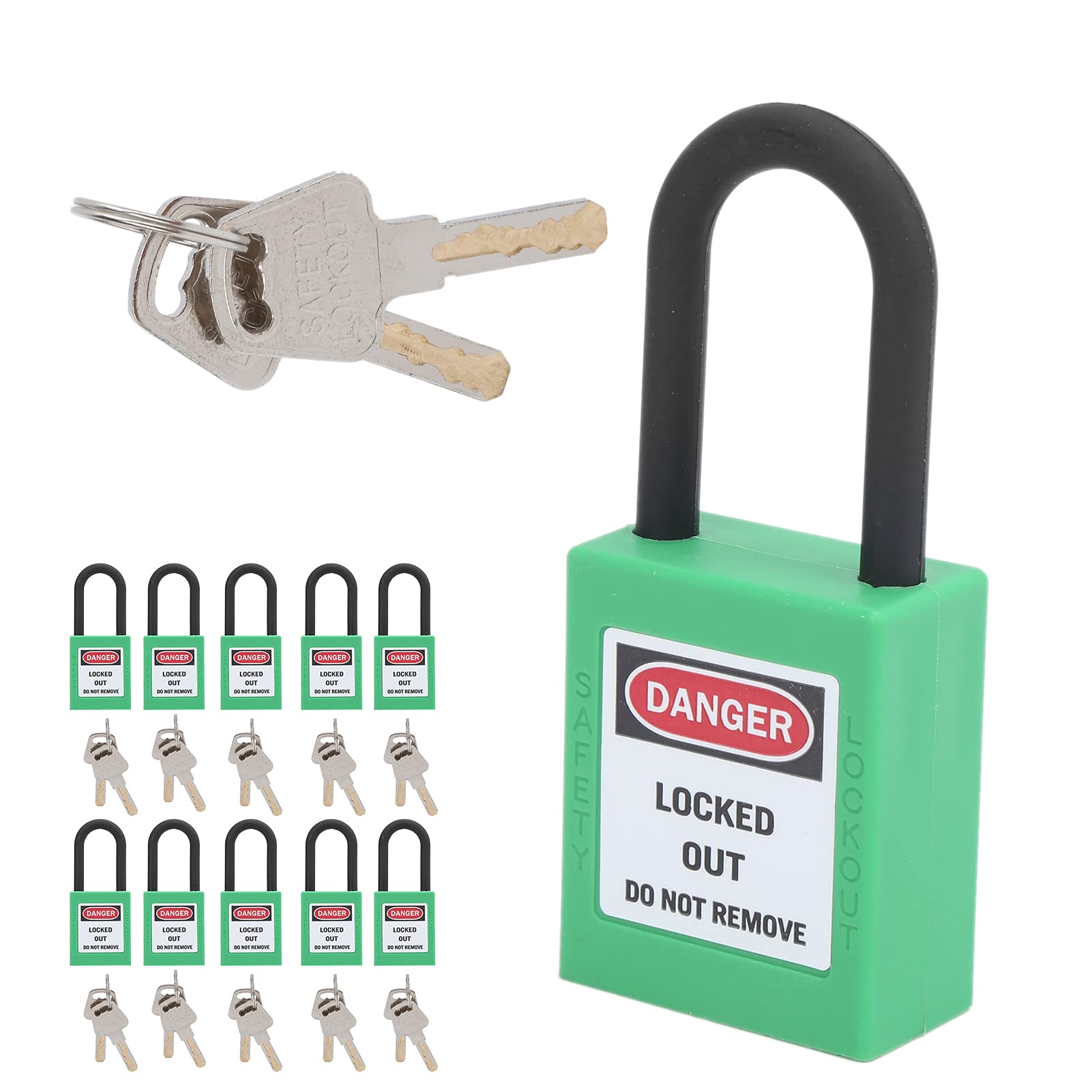 Lockout Tagout Serrures 10Set Cadenas de Sécurité 2 Clés par Serrure Isolation D'ingénierie Résistance au Dérapage pour les Usines Chantiers de Construction Hôpitaux(vert)