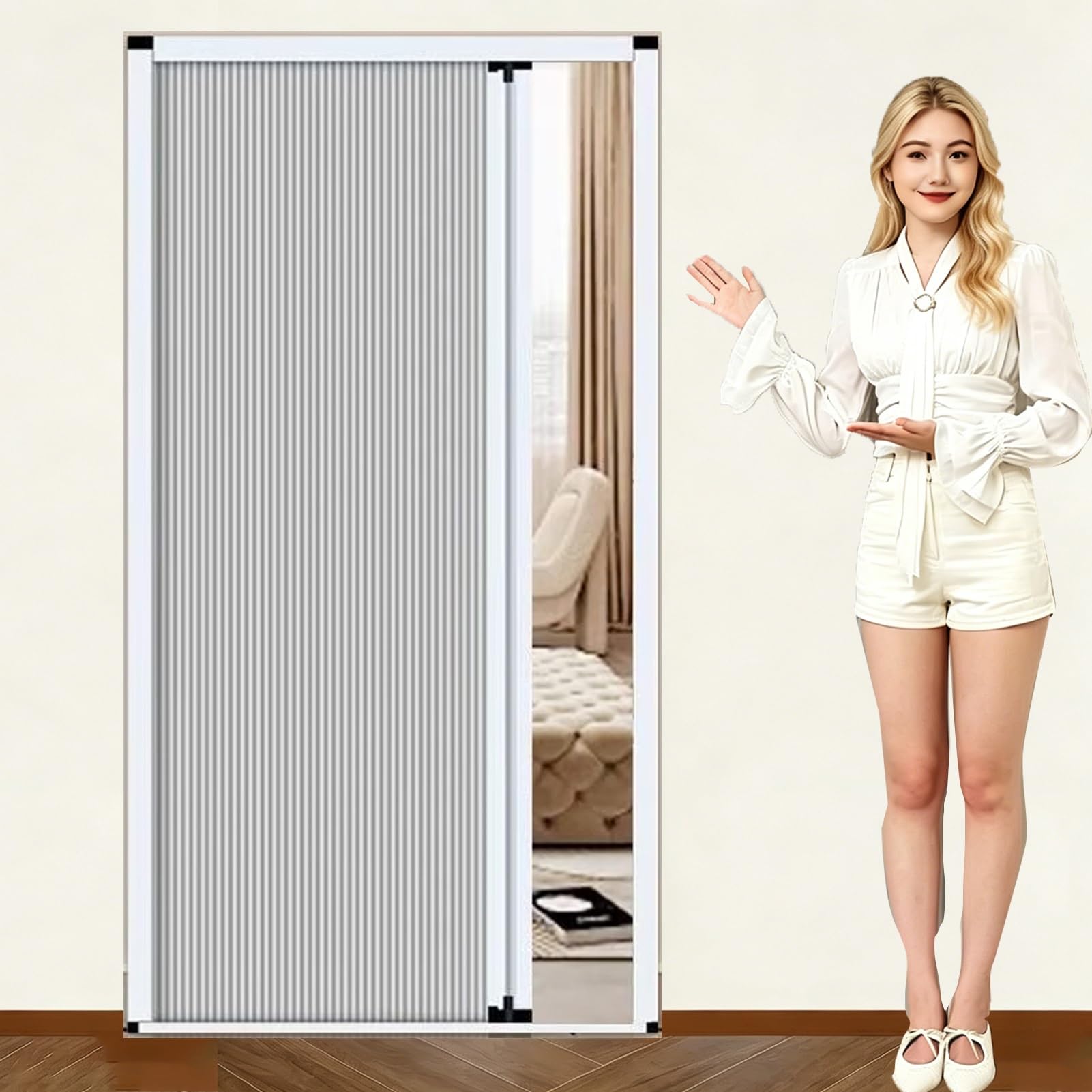 Minglez Wxh Concertina Door No-Drilling Interior Accordion Retractable Folding Door, White Concertina Doors 60 65 70 75 80 85 90 95 100 Cm Wide, Temporary Sliding Invisible Door With Lock(16X39in/40X100cm)