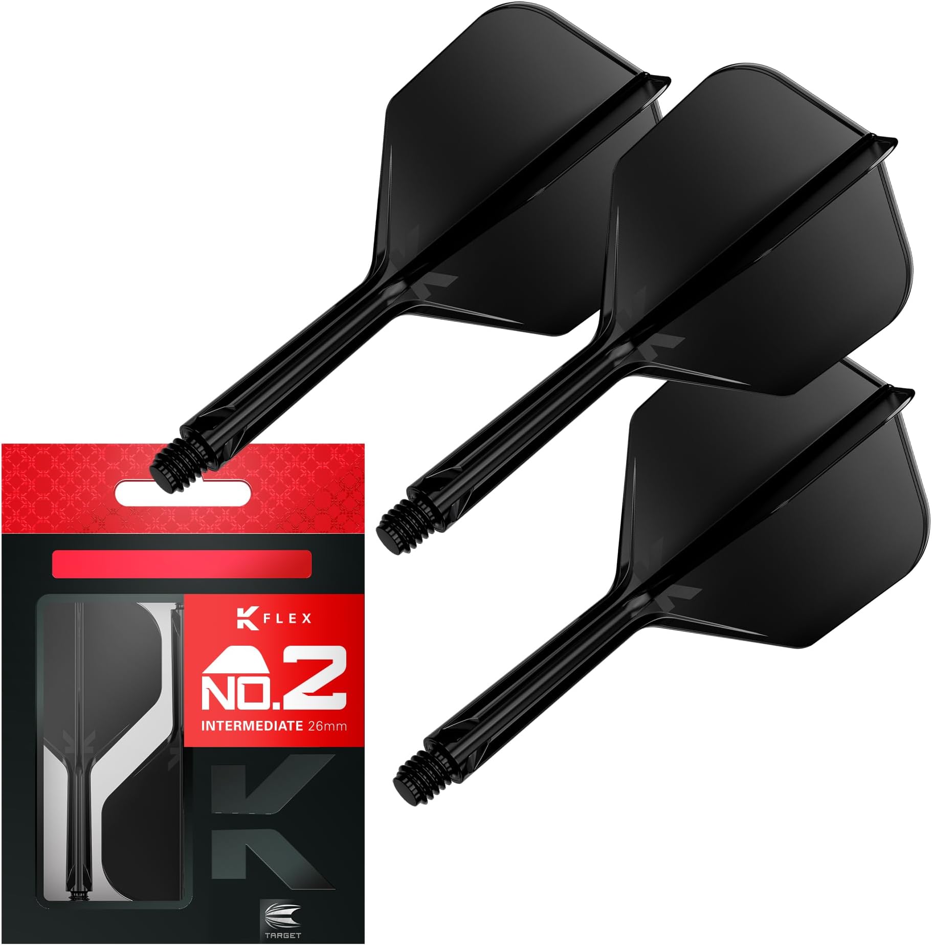 K Flex Integrated Dart Flight And Shaft, No.2 Black (Intermediate) | Pack Of 3 K-Flex - No 2, Precision Moulded 2-In-1 Dart Flights And Dart Stem | Professional Dart Accessories