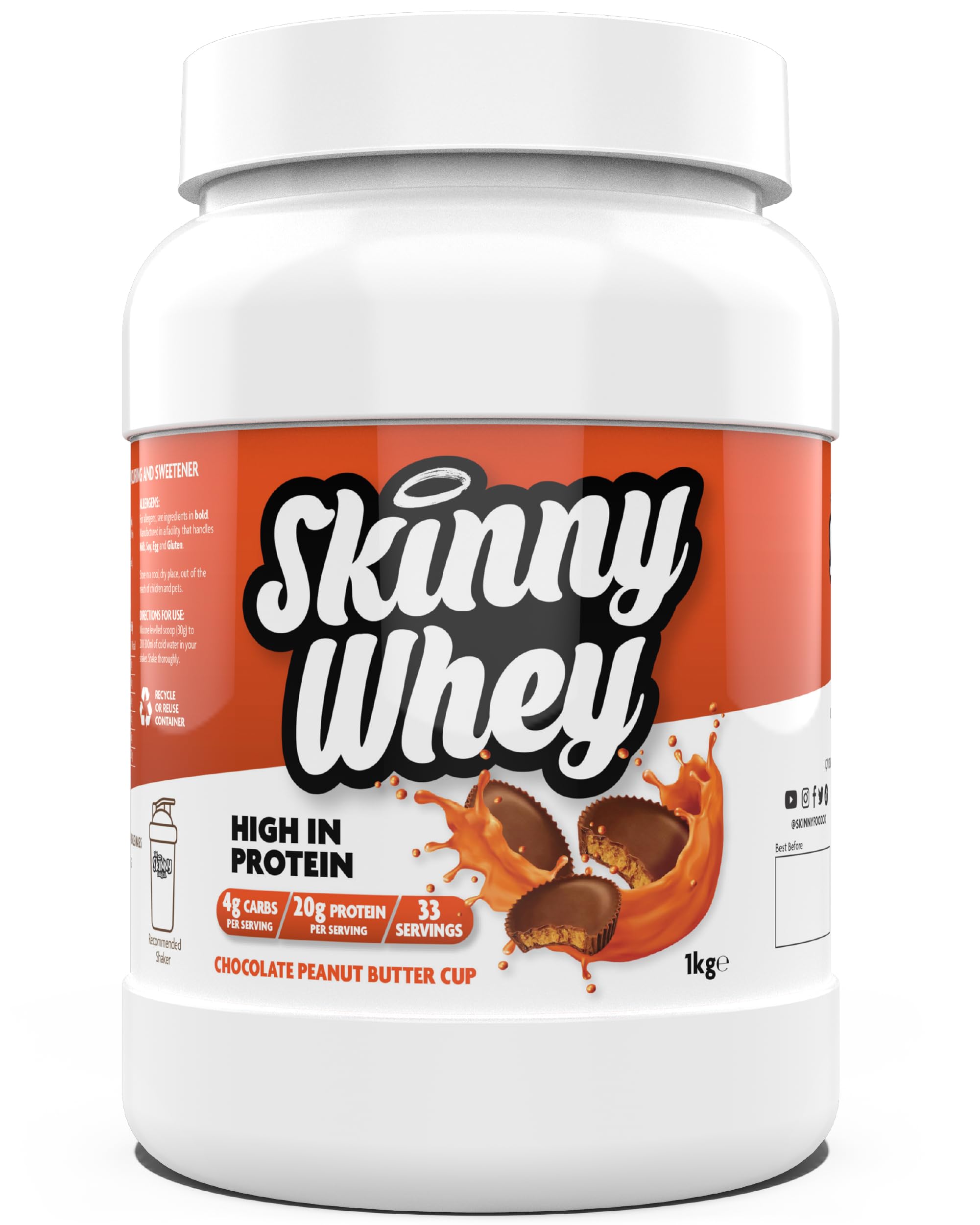Skinny Food Co Diet Whey Protein Powder 1kg - Chocolate Peanut Butter Protein Powder Women & Men - High Protein 21g Per Serving - Muscle Building Protein Powder Low Carb - 33 Servings
