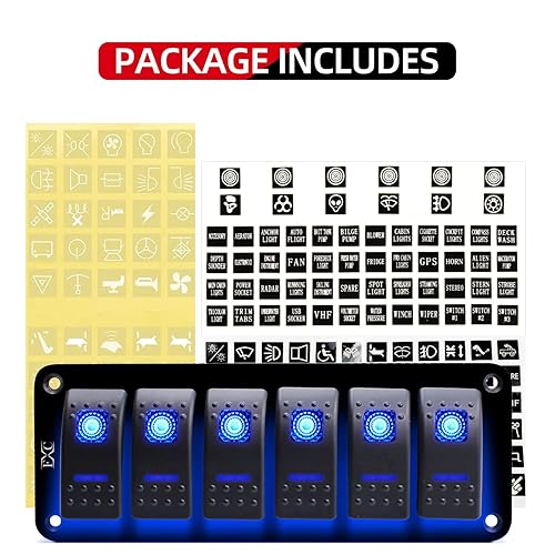 Miniatura 3 de FXC Interruptor basculante panel de aluminio de 6 interruptores de palanca de pandillas tablero de 5 pines encendidoapagado 2 retroiluminados LED